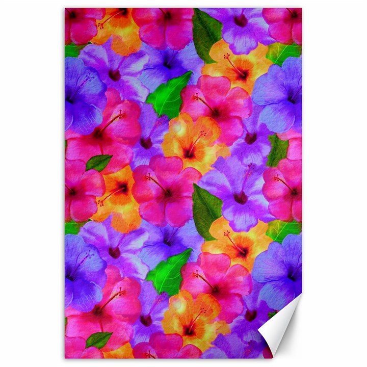 Watercolor Flowers  Multi-colored Bright Flowers Canvas 20  x 30 