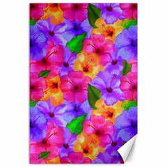 Watercolor Flowers  Multi-colored Bright Flowers Canvas 24  X 36  by SychEva