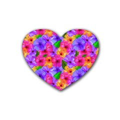 Watercolor Flowers  Multi-colored Bright Flowers Rubber Coaster (heart)  by SychEva