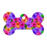 Watercolor Flowers  Multi-colored Bright Flowers Dog Tag Bone (Two Sides) Front