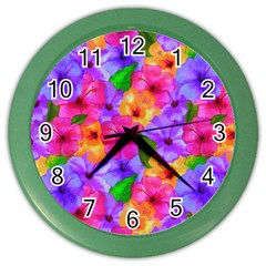 Watercolor Flowers  Multi-colored Bright Flowers Color Wall Clock by SychEva