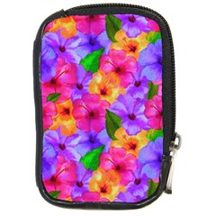 Watercolor Flowers  Multi-colored Bright Flowers Compact Camera Leather Case by SychEva