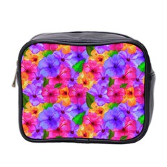 Watercolor Flowers  Multi-colored Bright Flowers Mini Toiletries Bag (two Sides) by SychEva