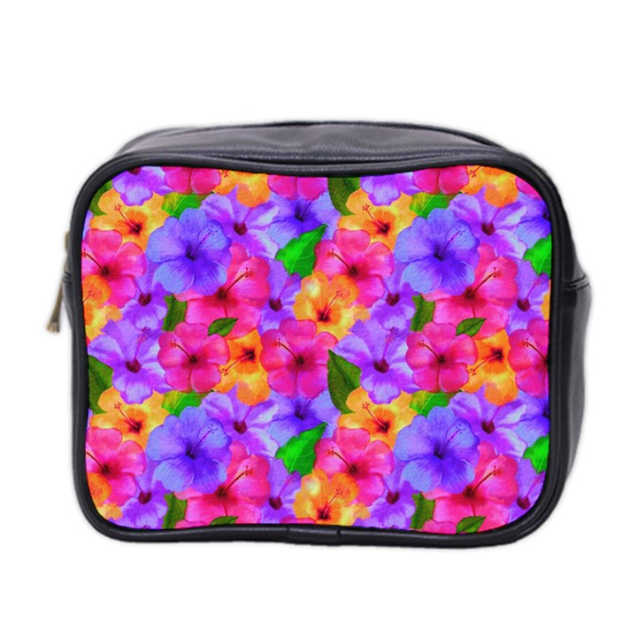 Watercolor Flowers  Multi-colored Bright Flowers Mini Toiletries Bag (Two Sides)