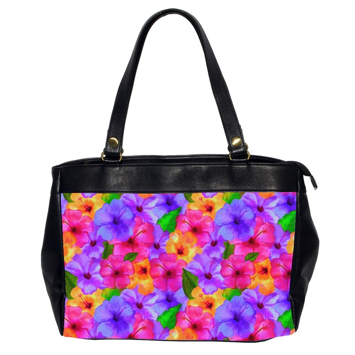 Watercolor Flowers  Multi-colored Bright Flowers Oversize Office Handbag (2 Sides)