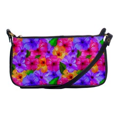 Watercolor Flowers  Multi-colored Bright Flowers Shoulder Clutch Bag by SychEva