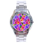 Watercolor Flowers  Multi-colored Bright Flowers Stainless Steel Analogue Watch Front