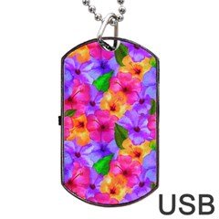 Watercolor Flowers  Multi-colored Bright Flowers Dog Tag Usb Flash (one Side) by SychEva