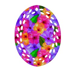 Watercolor Flowers  Multi-colored Bright Flowers Oval Filigree Ornament (two Sides) by SychEva