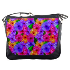 Watercolor Flowers  Multi-colored Bright Flowers Messenger Bag by SychEva