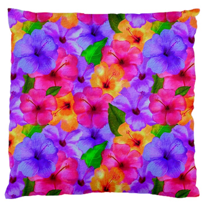 Watercolor Flowers  Multi-colored Bright Flowers Large Cushion Case (One Side)