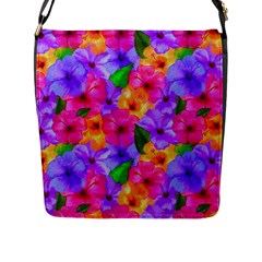 Watercolor Flowers  Multi-colored Bright Flowers Flap Closure Messenger Bag (l) by SychEva