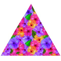 Watercolor Flowers  Multi-colored Bright Flowers Wooden Puzzle Triangle by SychEva