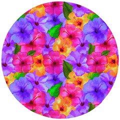 Watercolor Flowers  Multi-colored Bright Flowers Wooden Puzzle Round by SychEva