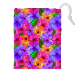 Watercolor Flowers  Multi-colored Bright Flowers Drawstring Pouch (4xl) by SychEva