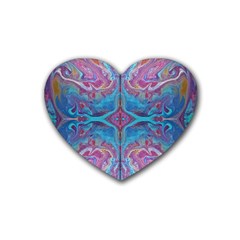 Marbling Turquoise Marbling Rubber Coaster (heart)  by kaleidomarblingart