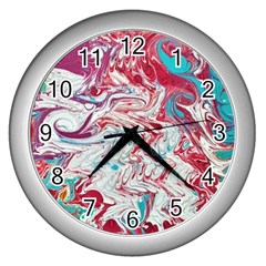 Marbling Patterns Wall Clock (silver) by kaleidomarblingart