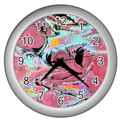 Abstract Marble Wall Clock (silver) by kaleidomarblingart