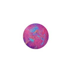 Magenta On Blue Feathers 1  Mini Buttons by kaleidomarblingart