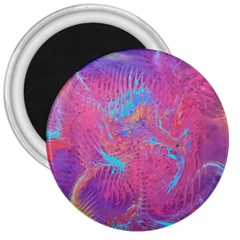 Magenta On Blue Feathers 3  Magnets by kaleidomarblingart