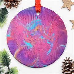 Magenta On Blue Feathers Ornament (round) by kaleidomarblingart