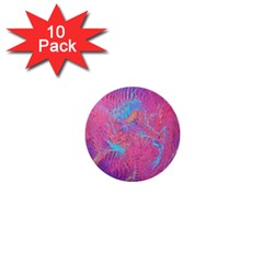 Magenta On Blue Feathers 1  Mini Buttons (10 Pack)  by kaleidomarblingart