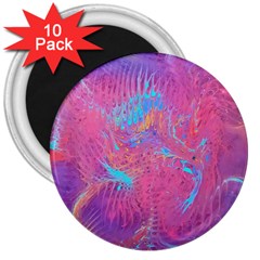 Magenta On Blue Feathers 3  Magnets (10 Pack)  by kaleidomarblingart