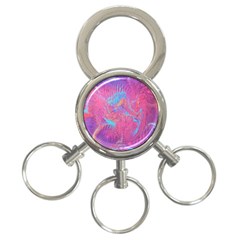 Magenta On Blue Feathers 3-ring Key Chain by kaleidomarblingart