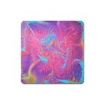 Magenta on blue feathers Square Magnet Front