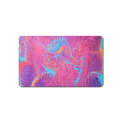 Magenta On Blue Feathers Magnet (name Card) by kaleidomarblingart