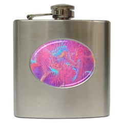 Magenta On Blue Feathers Hip Flask (6 Oz) by kaleidomarblingart