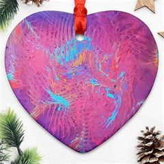 Magenta On Blue Feathers Heart Ornament (two Sides)