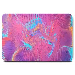 Magenta On Blue Feathers Large Doormat  by kaleidomarblingart