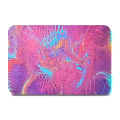 Magenta On Blue Feathers Plate Mats by kaleidomarblingart