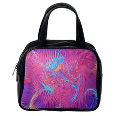 Magenta On Blue Feathers Classic Handbag (one Side) by kaleidomarblingart