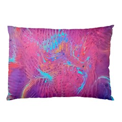 Magenta On Blue Feathers Pillow Case by kaleidomarblingart