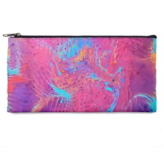 Magenta On Blue Feathers Pencil Case by kaleidomarblingart