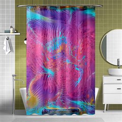 Magenta On Blue Feathers Shower Curtain 48  X 72  (small)  by kaleidomarblingart