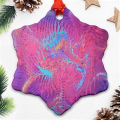 Magenta On Blue Feathers Ornament (snowflake) by kaleidomarblingart