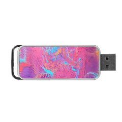 Magenta On Blue Feathers Portable Usb Flash (one Side) by kaleidomarblingart