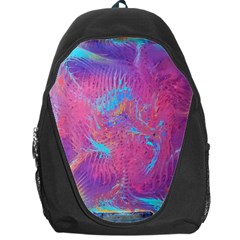 Magenta On Blue Feathers Backpack Bag by kaleidomarblingart