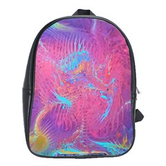 Magenta On Blue Feathers School Bag (xl) by kaleidomarblingart