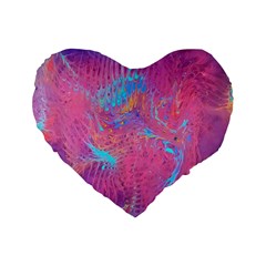 Magenta On Blue Feathers Standard 16  Premium Heart Shape Cushions by kaleidomarblingart