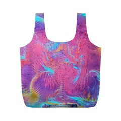 Magenta On Blue Feathers Full Print Recycle Bag (m) by kaleidomarblingart