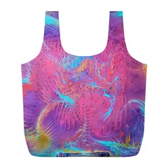 Magenta On Blue Feathers Full Print Recycle Bag (l) by kaleidomarblingart