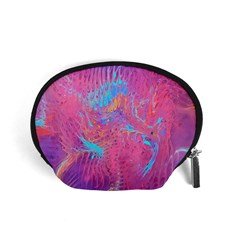 Magenta On Blue Feathers Accessory Pouch (small) by kaleidomarblingart