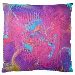 Magenta On Blue Feathers Large Flano Cushion Case (one Side) by kaleidomarblingart