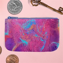 Magenta On Blue Feathers Large Coin Purse by kaleidomarblingart