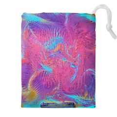 Magenta On Blue Feathers Drawstring Pouch (5xl) by kaleidomarblingart