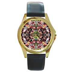 Shrubs Repeats Round Gold Metal Watch by kaleidomarblingart